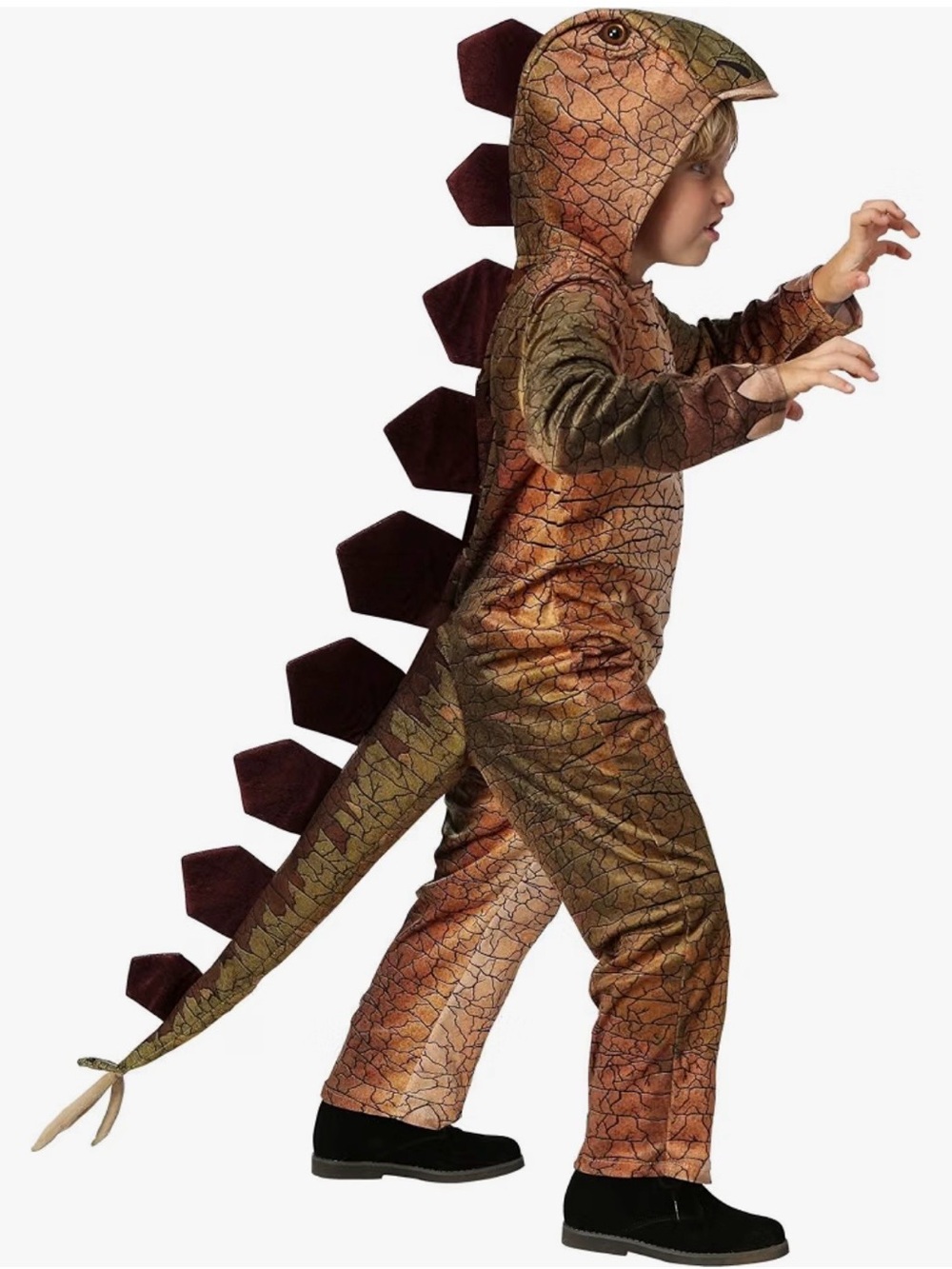 Kids Brown Stegosaurus Dinosaur Costume with Hood and Tail